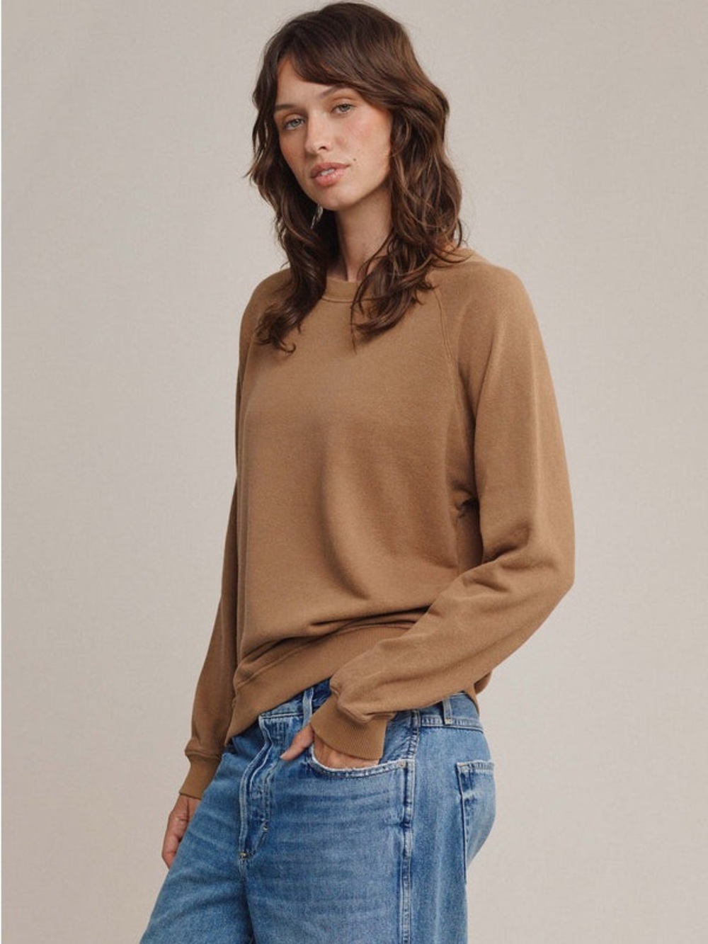 Jungmaven Crewneck Bonfire Raglan Sweatshirt in Brown